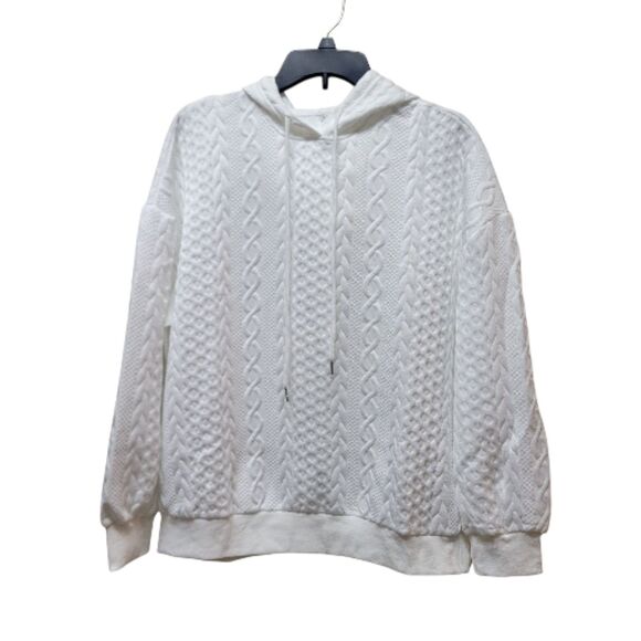 White Quilted Pullover Long Sleeved Drawstring Hoodie - NWOT - Picture 5 of 12